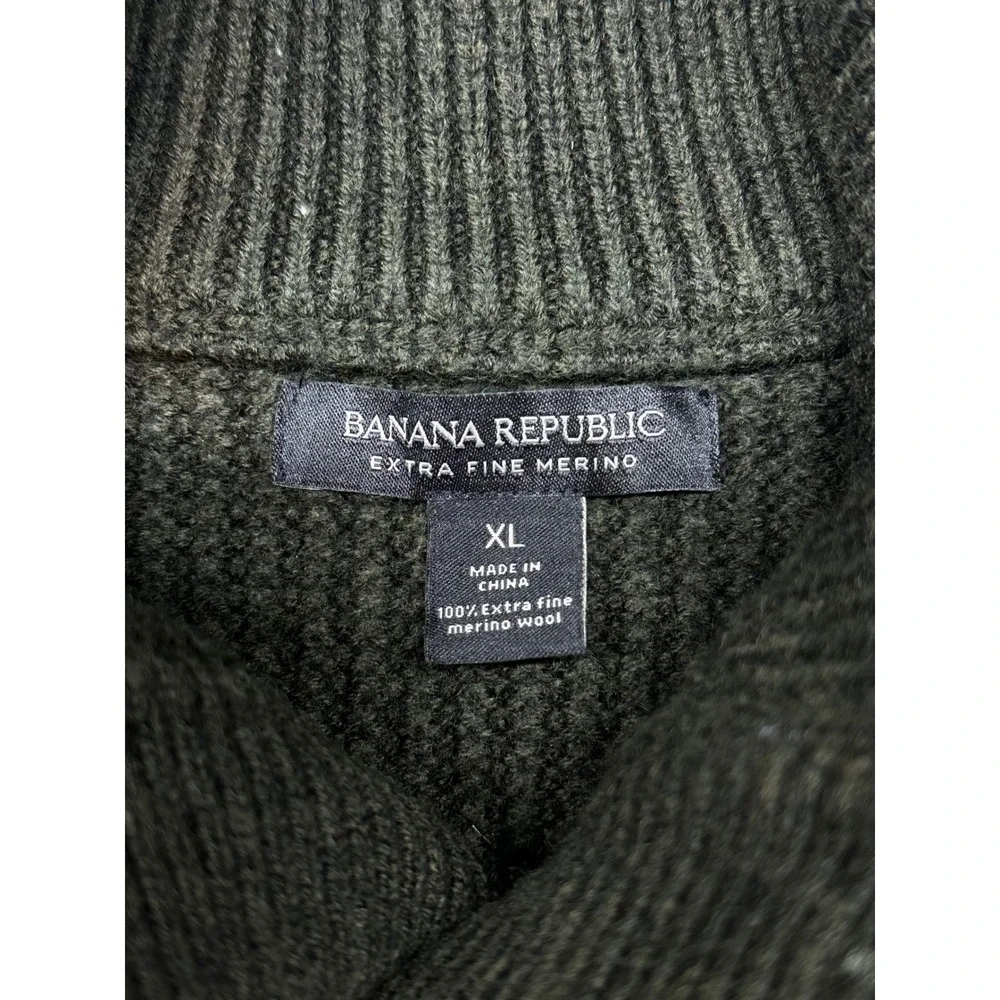 Banana Republic Sweater Mens XL Green Extra Fine Merino Wool Fisherman Fair isle